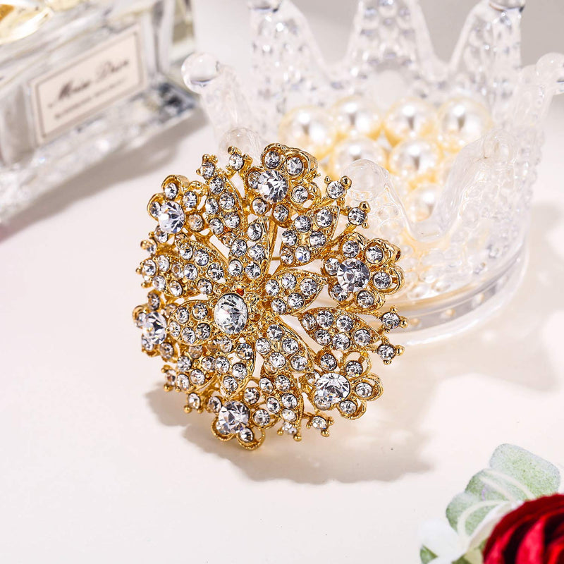 [Australia] - EVER FAITH Women's Clear Austrian Crystal Elegant Flower Wedding Corsage Brooch Pin for Bride Bridesmaid 1-Clear Gold-Tone 