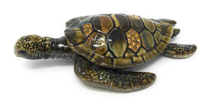 [Australia] - Kubla Craft Enameled Sea Turtle Trinket Box, Accented with Austrian Crystals, 4.5 Inches Long 