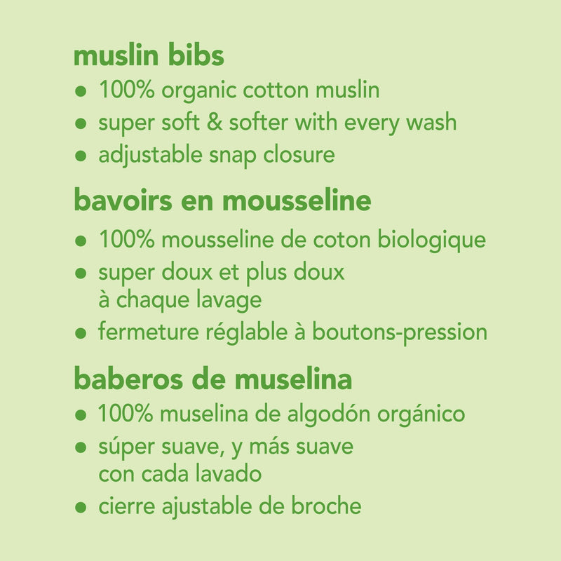 [Australia] - green sprouts Muslin Bibs Made from Organic Cotton (5 Pack)| 4 Absorbent Layers Protect from sniffles, Drips, & drools | 100% Organic Cotton Muslin, Adjustable snap Closure, Machine Washable White (5pk) 