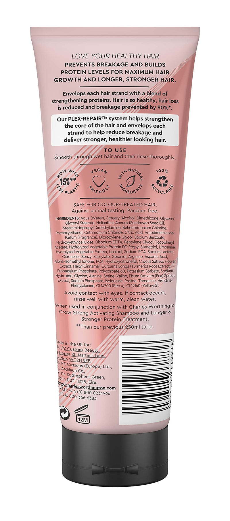 [Australia] - Charles Worthington Grow Strong Protein Conditioner, Hair Growth Conditioner for Fine Hair, Hair Repair Products for Women and Men, Salon Hair Repair, 250 ml 