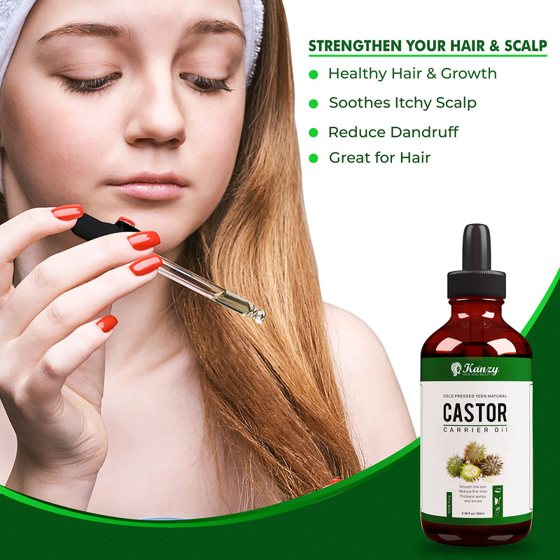[Australia] - Kanzy Organic Castor Oil for Eyelashes and Eyebrows 50ml Cold Pressed Castor Oil for Hair Growth 100% Natural and Pure Castor Oil with Brushes For Hair, Beard, Nails and Skin 50 ml 