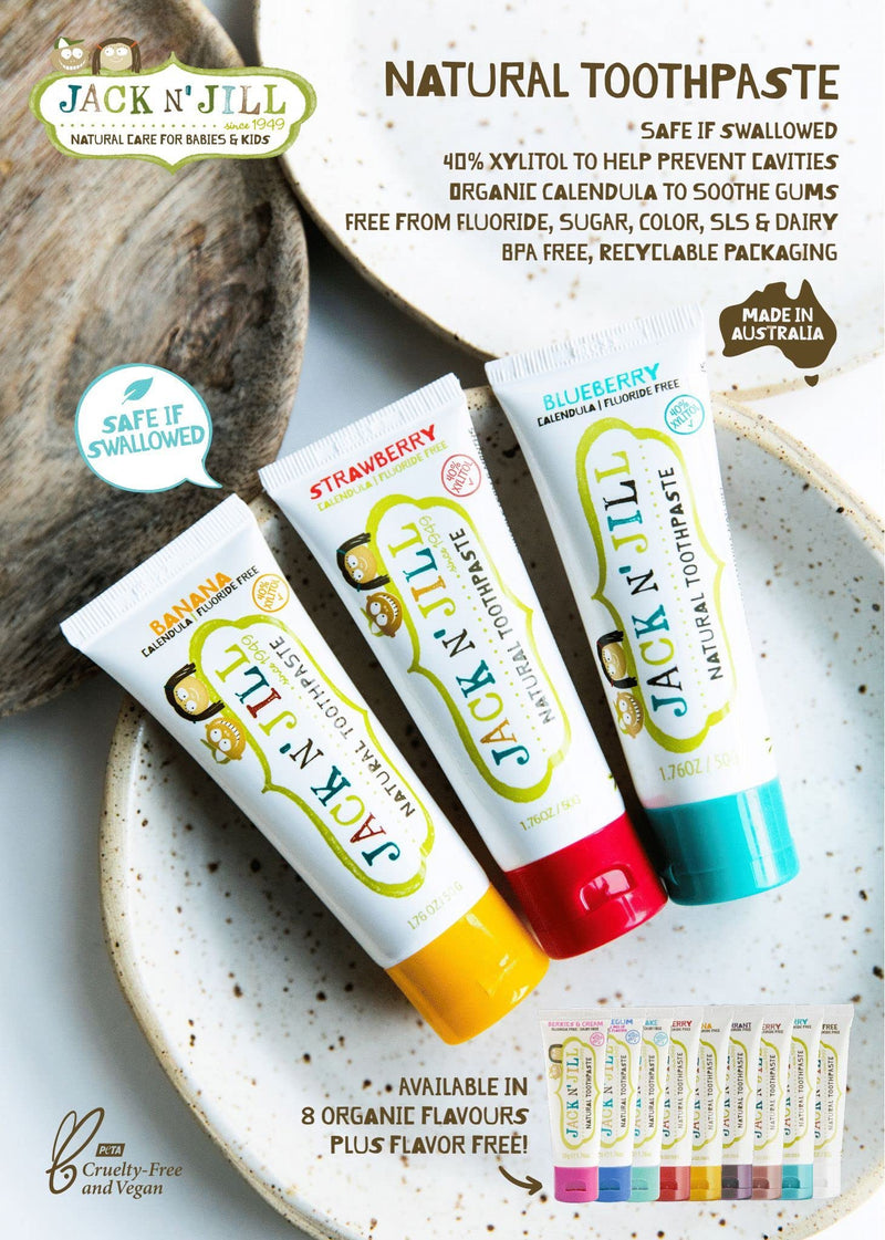 [Australia] - Jack N' Jill Kids Natural Toothpaste, Made with Natural Ingredients, Helps Soothe Gums and Fight Tooth Decay, Suitable from 6 Months Plus Bubblegum Flavour 2 x 50g 