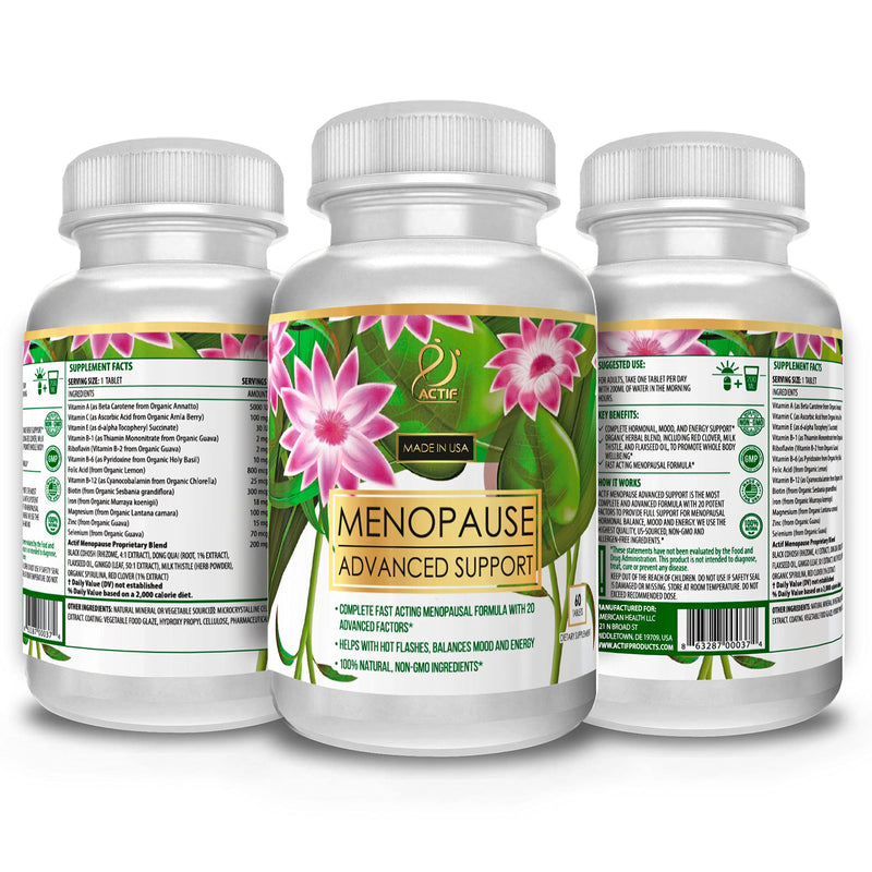 [Australia] - Actif Organic Menopause Advanced Support with Organic Vitamins and Herbs - Non GMO, Fast Acting, Made in USA, 60 Count 