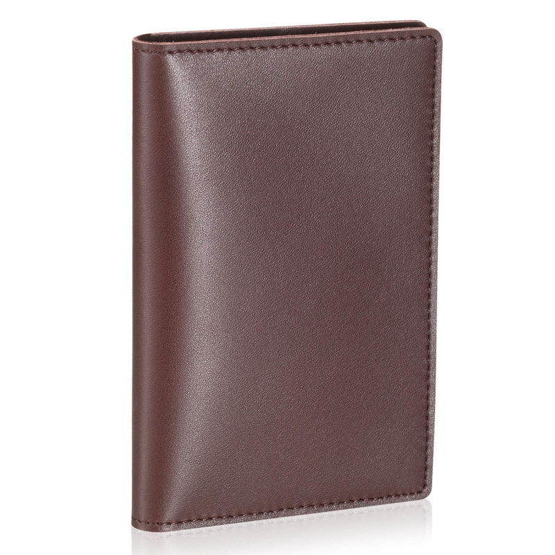 [Australia] - HISCOW Minimalist Thin Bifold Card Holder - Italian Calfskin Coffee, Gold logo 