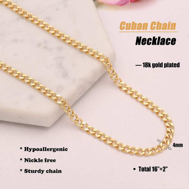 [Australia] - 18k Gold Paperclip Chain Choker Satellite Chain Lava Bead Pendant Necklace Dainty Jewelry for Women 16'' Cuban Chain 