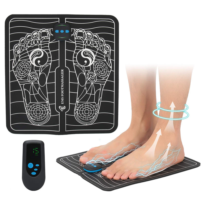 [Australia] - EMS Foot Massager, Electric Massage pad Muscle Stimulator USB Rechargeable Molded Leg Cushion feet Acupuncture Stimulator Massager ABS Stimulator with Remote Control 