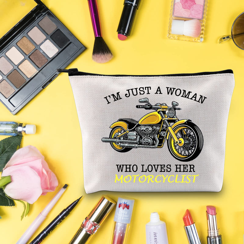 [Australia] - LEVLO Biker Ride Safe Cosmetic Make Up Bag Motorcyclist Ride Safe Gifts I'm Just A Women Who Loves Her Motorcyclist Makeup Zipper Pouch Bag For Wife ,Mom,Girlfriend,Sister, Loves Her Motorcyclist, 