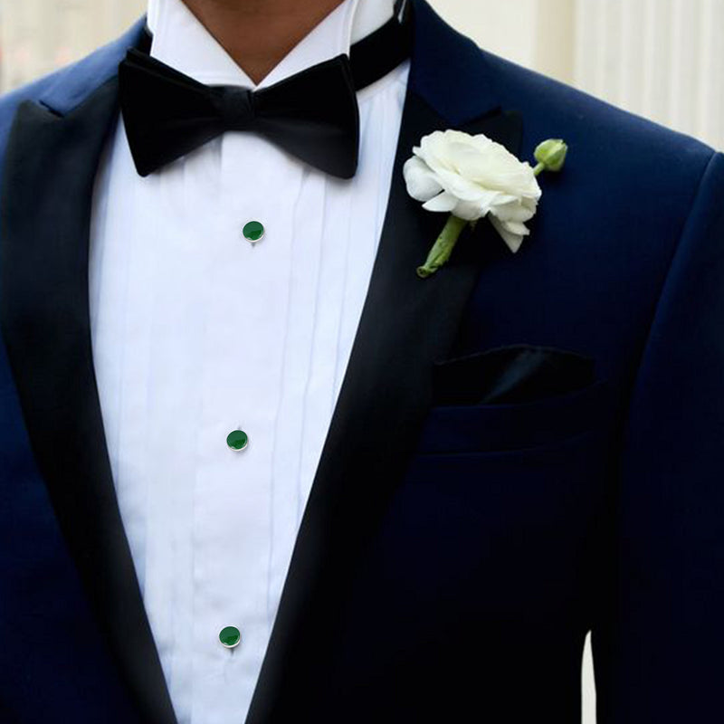 [Australia] - AMITER Cufflinks and Tuxedo Shirt Studs Set for Men Classic Silver Round Shape in Gift Box - Formal Business Wedding Anniversary Jewelry Deep Green 