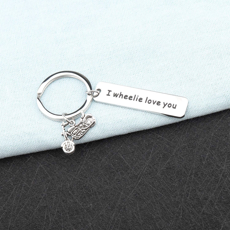 [Australia] - PLITI Motorcycle Biker Rider Keychain I Wheelie Love You Motorcycle Lover Couple Gift Husband Boyfriend Wheelie Love U Key 