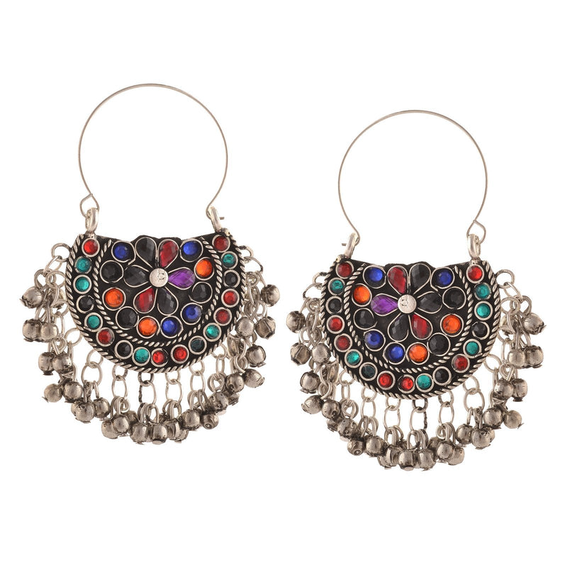 [Australia] - Zephyrr Fashion Oxidized Silver Afghani Tribal Dangler Hook Chandbali Earrings 