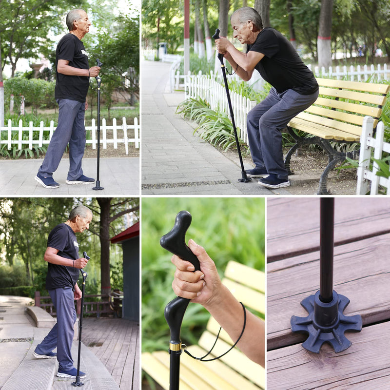 [Australia] - Rozhuhro Folding Walking Stick for Women Elderly Men, Adjustable Crutches with Comfy Handle, Posture Walking Cane 10 Height Adjustment Self-Stand Aluminum Alloy Black Canes for Every Occasion 