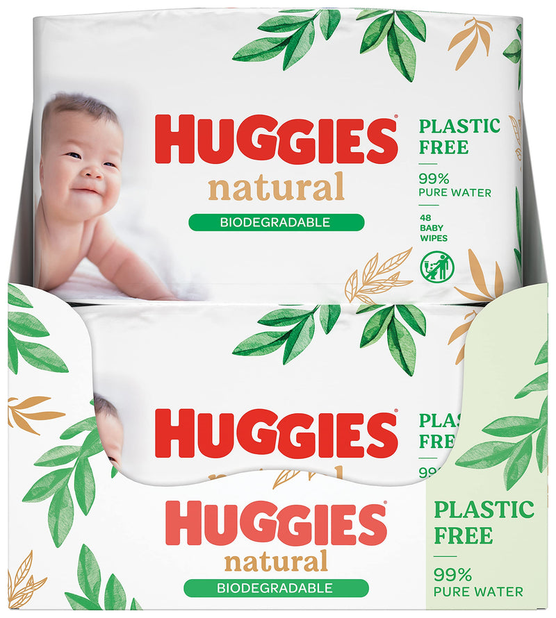 [Australia] - Huggies Natural Care, Baby Wipes - 12 Packs (576 Wipes Total) - Biodegradable Wet Wipes in Recyclable Packaging - 99 Percent Pure Water and Fragrance Free Natural Bio line 48 Count (Pack of 12) 
