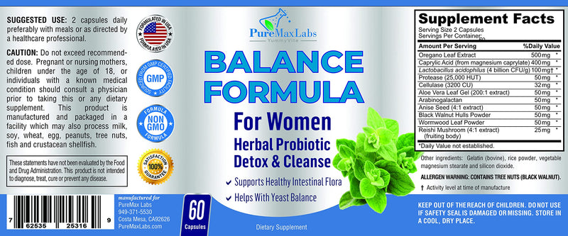 [Australia] - Balance Complex for Women - for Vaginal Health, Herbal Detox & Cleanse, Vaginal Probiotics, Supports Healthy Intestinal Flora, Helps with Yeast Infections 60 Capsules 