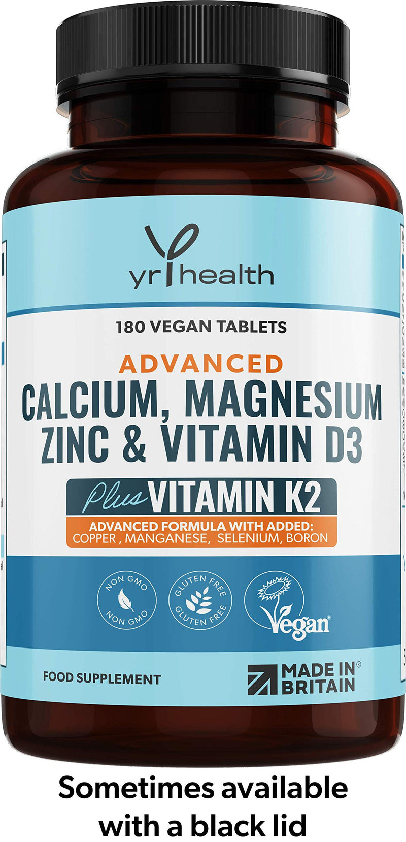 [Australia] - Calcium, Magnesium, Zinc and Vitamin D Plus Vitamin K2 MK-7 Tablets - Osteo Supplement - Vegan Tablets not Capsules 180 Count - Made in The UK by YrHealth 