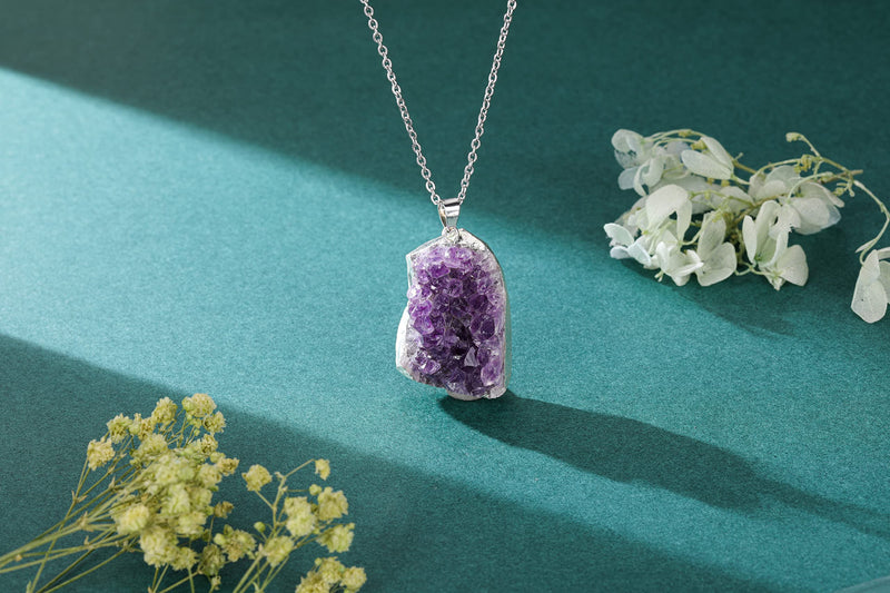 [Australia] - CrystalTears Amethyst Healing Crystal Necklace Natural Raw Amethyst Quartz Crystal Cluster Stone Pendant Necklace for Women Girls Christmas Mother's Day Gift #1 