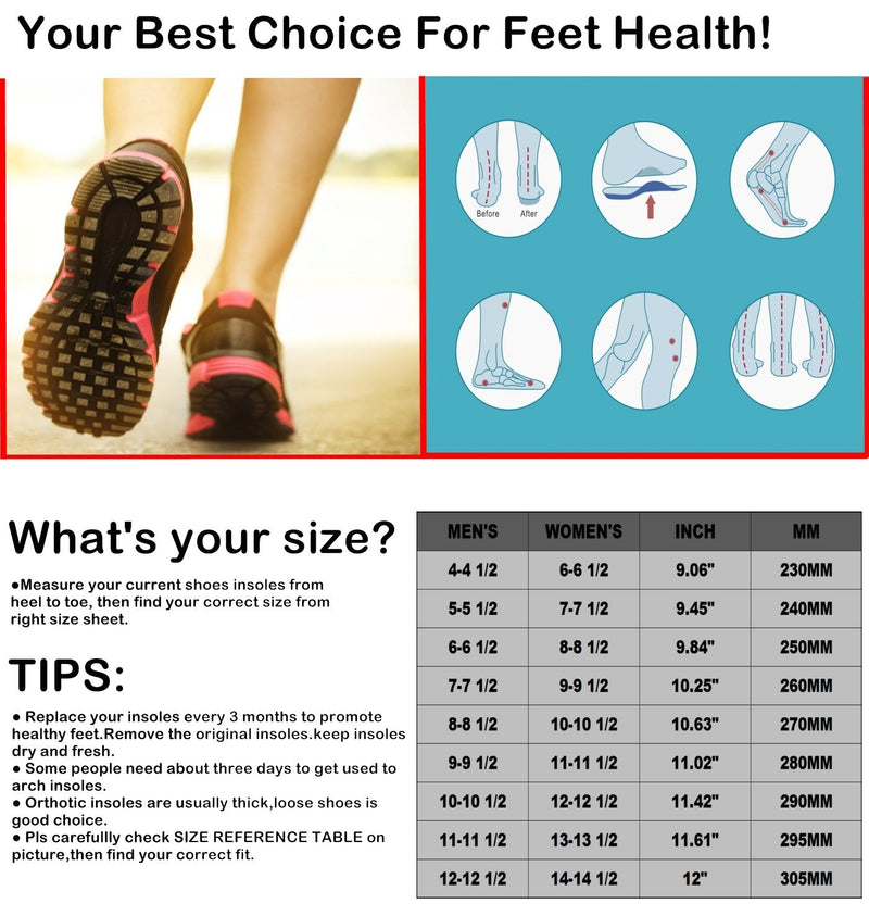 [Australia] - WAKI HOME Orthotics Insoles/Inserts/Pads with Arch Supports for Flat Feet,Plantar Fasciitis,Feet Pain,Pronation,Metatarsal Support for Men and Women Blue US Men 8---Women 10-10 1/2 (10.63")(270MM) 
