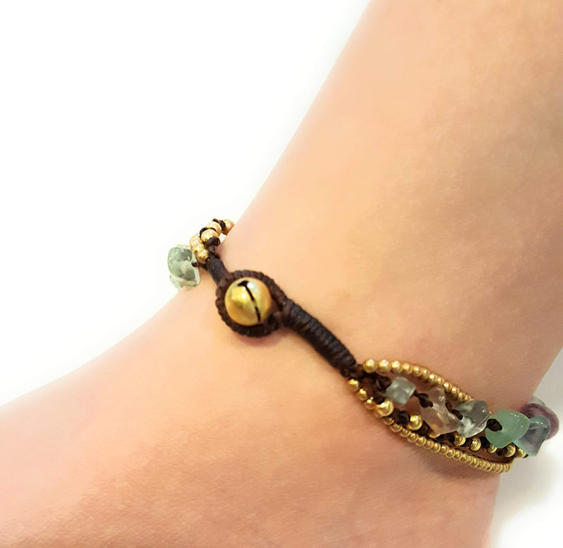 [Australia] - Infinityee888 Fluoride Anklet Bracelet with Bell Stone Handmade Brass Bead Bells Indian Boho Anklet for women , teen girls - JA242 