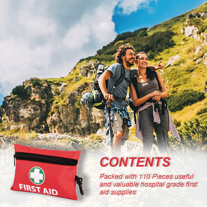 [Australia] - 110 Pieces Small First Aid Kit - Includes Emergency Foil Blanket, Scissors for Travel, Home, Office, Vehicle, Camping, Workplace & Outdoor (Red) 110 Pieces 