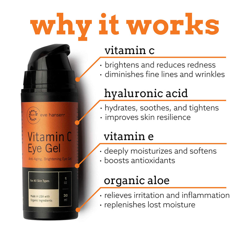 [Australia] - Eve Hansen Vitamin C Eye Gel - Reduce Age Spots, Dark Circles and Eye Puffiness With Our Vitamin C Eye Cream | Anti-Aging Wrinkle Filler, Eye Bags Treatment, and Dark Spot Corrector | 1oz 