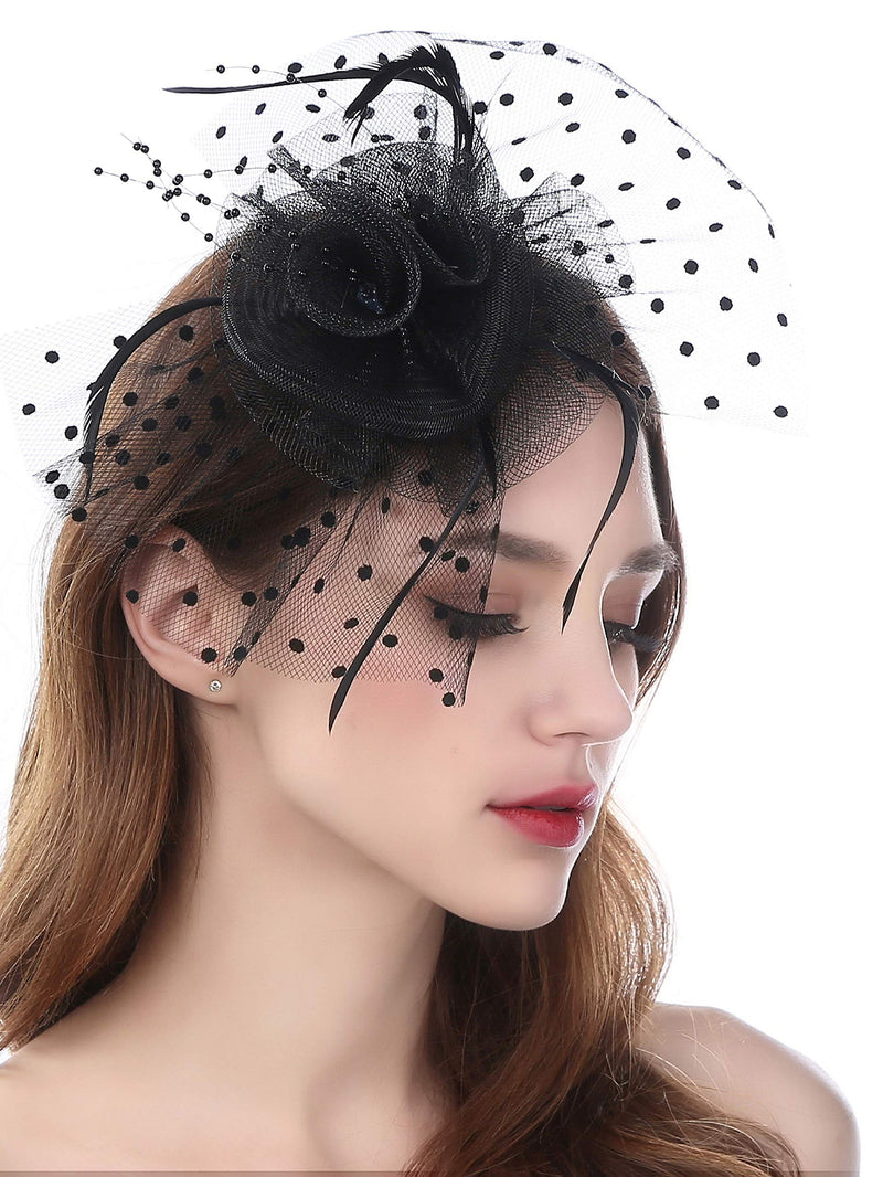 [Australia] - Fascinators Hat for Women Tea Party Headband Kentucky Derby Wedding Cocktail Flower Mesh Feathers Hair Clip 3-black 