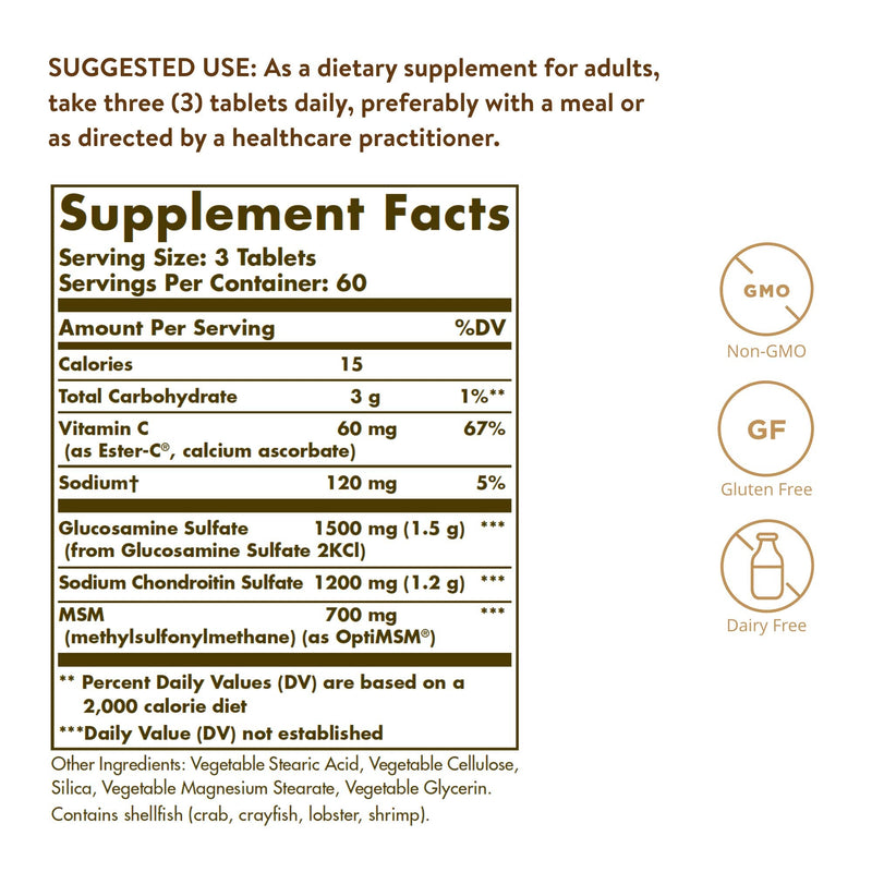 [Australia] - Solgar Extra Strength Glucosamine Chondroitin MSM w/ Ester-C, 180 Tablets - Promotes Healthy Joints, Supports Comfortable Movement & Collagen Formation - Non-GMO, Gluten Free, Dairy Free - 60 Servings 