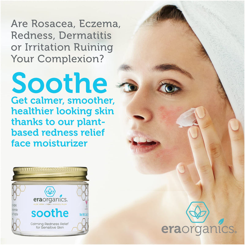 [Australia] - Era Organics Rosacea Redness Relief Cream - Soothe Dry Skin Irritation Calming Face Moisturizer For Rosacea, Eczema, Acne Prone Skin- Sensitive Skin Care With Milk Thistle, MSM, Avocado Oil, Chamomile 