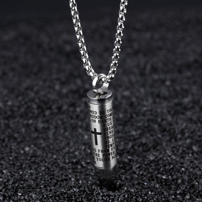 [Australia] - changgaijewelry Mens Cross Pendant Necklace for Men Black Gold English Urn Lord's Prayer Stainless Steel Ash Memorial Bullet Chain Nice Gifts 