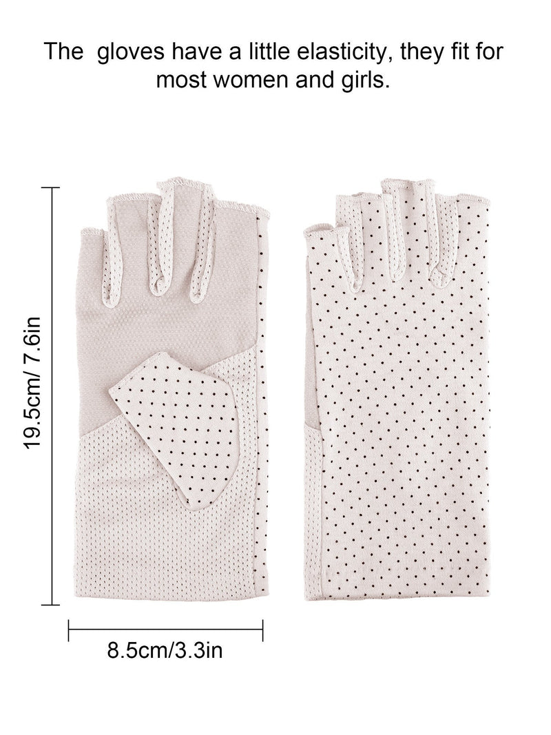 [Australia] - Maxdot Sunblock Fingerless Gloves Non-slip UV Protection Driving Gloves Summer Outdoor Gloves for Women and Girls Beige 