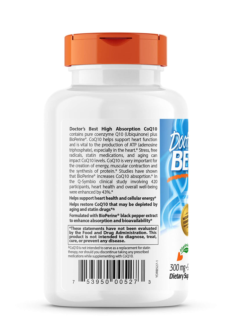 [Australia] - Doctor's Best High Absorption CoQ10 with BioPerine, Vegetarian, Gluten Free, Naturally Fermented, Heart Health & Energy Production, 300 mg 90 Veggie Softgels 