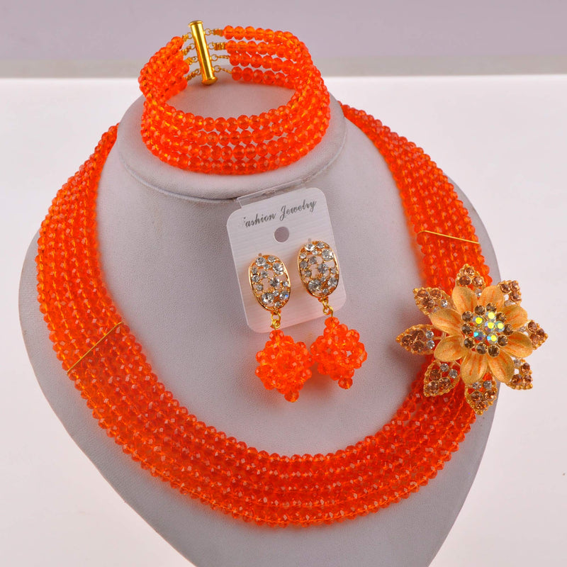 [Australia] - aczuv Classic African Beads Jewelry Set Nigerian Wedding Bridal Bridesmaids Jewelry Sets Orange 