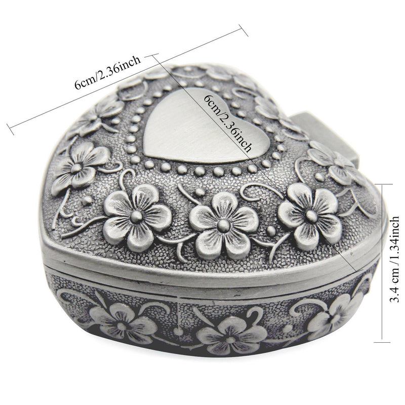 [Australia] - AVESON Classic Vintage Antique Heart Shape Jewelry Box Ring Small Trinket Storage Organizer Chest Christmas Gift, Silver 