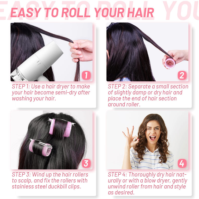 [Australia] - Thrilez 24 Pcs Hair Rollers Set, include 12 Pcs Self Grip Hair Rollers & 12Pcs Duckbill Clip, Salon Hairdressing Curlers Hair Curlers Rollers Tools for Women, men, kids (48mm) 24 Piece Set 