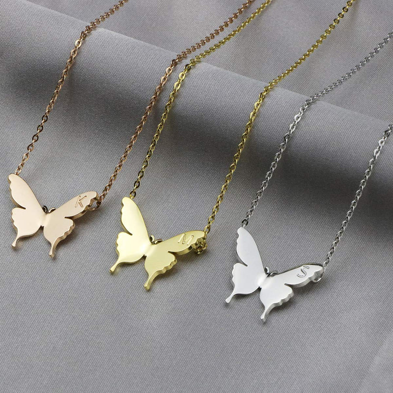 [Australia] - Joycuff 18K Gold Dainty Butterfly Necklaces for Women Tiny Pendant Cute Stainless Steel Jewelry Delicate Personalized Initial Charm Minimalist Necklace Gold Butterfly C 