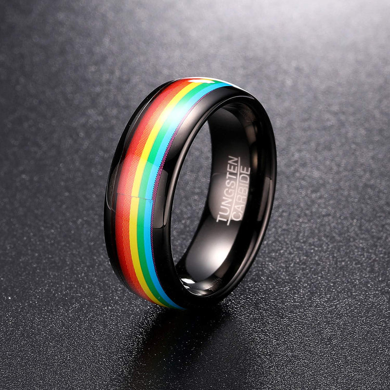 [Australia] - MEILING LINGMEI 8mm Ringbow Tungsten Rings for Men Women Dome Wedding Band with Black/Gold Inside Comfort Fit Size 7-12 