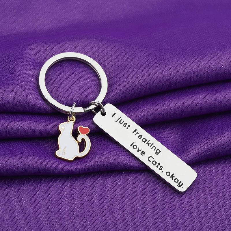 [Australia] - PENQI Cat Mom Keychain Cat Jewelry Cat Lover Gifts I Just Freaking Love Cats Okay Keychain Pet Lover Gift Animal Lover Gift for Cat Owner sliver 