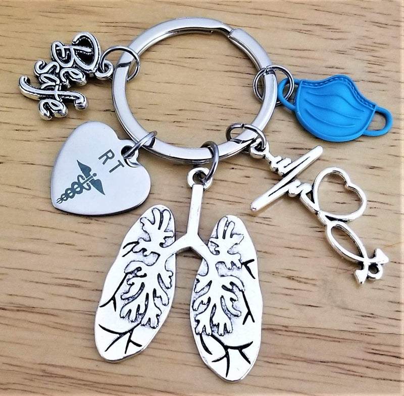 [Australia] - RT Respiratory Therapist Keychain RT Keychain Respiratory Therapy Gift Lung Keychain Lung Specialist Stethoscope Anatomical Lung Breathe EKG ECG Electrocardiogram Heartbeat Pulmonary Respiratory Care Lung Disease Be Safe Keyring Key Chain 
