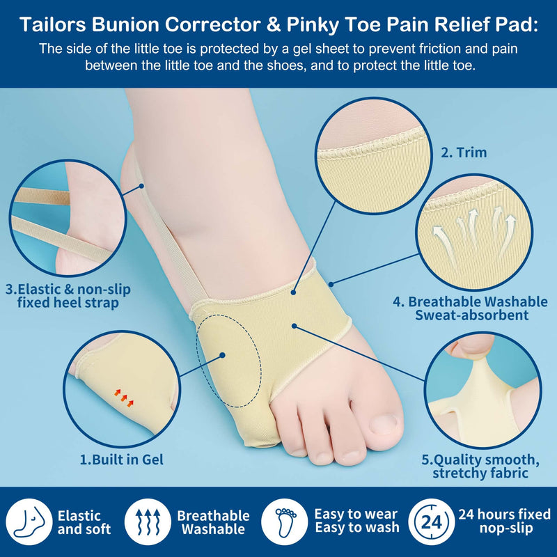 [Australia] - DYKOOK Tailors Bunion Corrector 1Pair Bunionette Sleeves Built-in Gel Pads Silicone Cover Guard with Non-Slip Strap to Relief Bunion Pinky Toe Pain, Straighten Bunionette,Overlapping Toe (Large) Beige L 