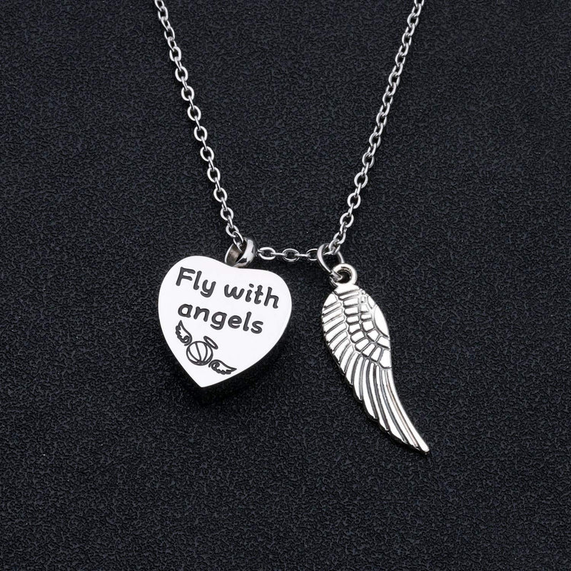 [Australia] - HOLLP Sympathy Gift Cinerary Casket Cremation Pendant Necklace Fly with Angels Necklace Memorial Jewelry Guardian Angel Gift Souvenir for Basketball Fans 