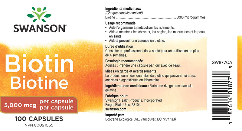 [Australia] - Swanson Biotin Vitamin B7 5000 mcg 100 Capsules 1 