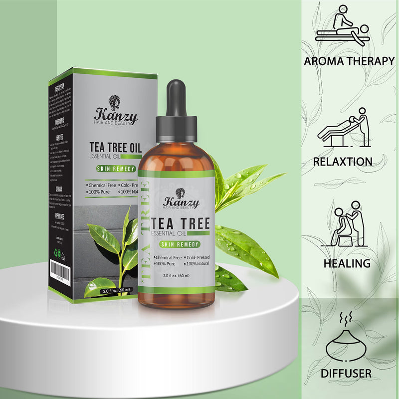 [Australia] - Kanzy Tea Tree Oil for Skin 60ml Treatment for Hair, Face, Acne Blemishes, & Nails Natural Vegan Organic Tea Tree Essential Oil 