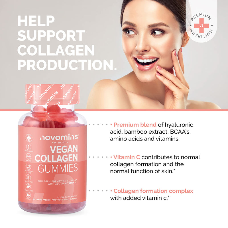[Australia] - Vegan Collagen Gummies � Advanced Superfood Blend � Vegan Collagen Alternative for Women and Men � Infused with Vitamin C, BCAAs, Hyaluronic Acid� Gummy Vitamins - Made by Novomins 