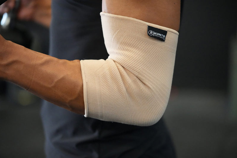 [Australia] - Kunto Fitness Elbow Brace Compression Support Sleeve (Shipped From USA) for Tendonitis, Tennis Elbow, Golf Elbow Treatment - Reduce Joint Pain During Any Activity! Small Y-Beige/Nude 