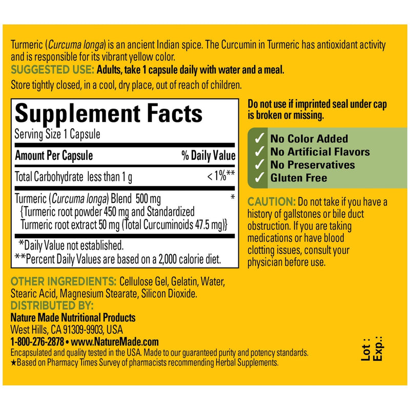 [Australia] - Nature Made Turmeric Curcumin 500 mg, Herbal Supplement for Antioxidant Support, 60 Capsules, 60 Day Supply 60 Count (Pack of 1) 