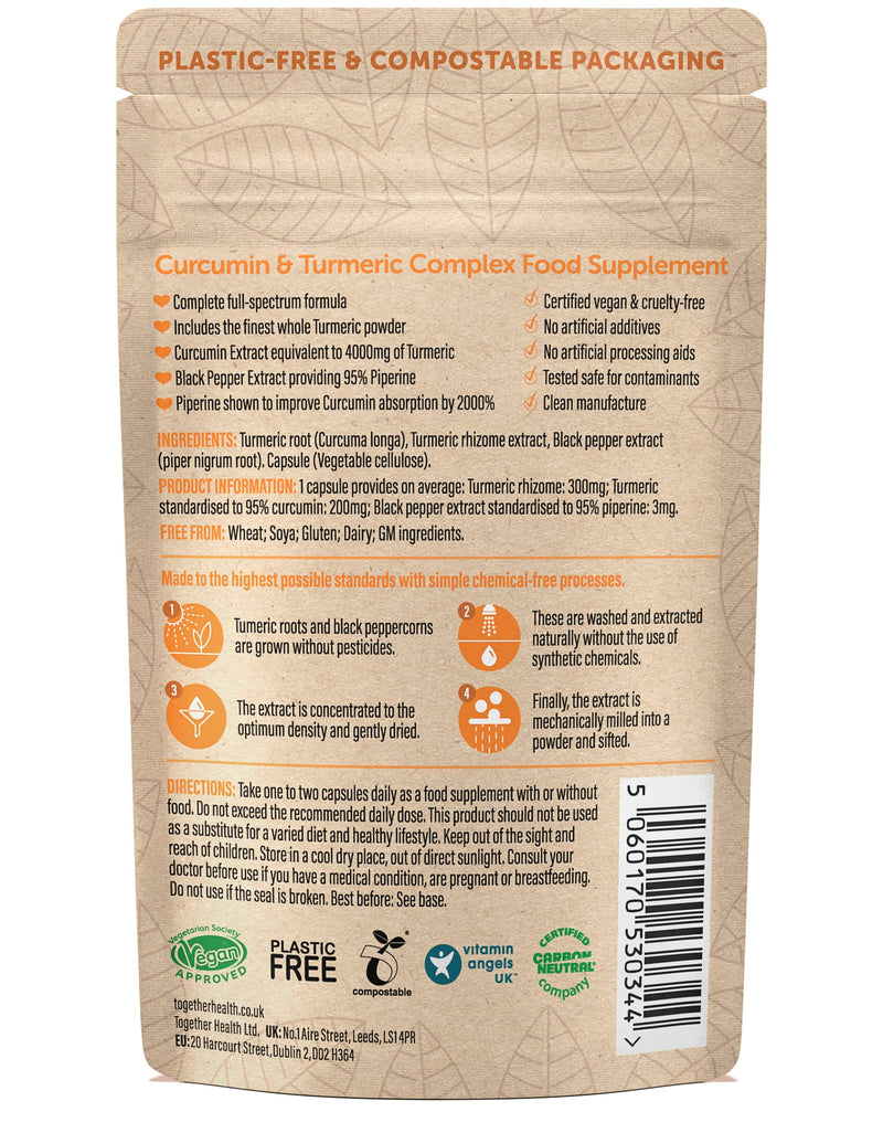 [Australia] - Curcumin & Turmeric Complex – Together Health – Organic Whole Turmeric Powder – 95% Curcumin & Piperine – Full Spectrum Antioxidant Formula – Vegan Friendly – Made in The UK – 30 Vegecaps 30 Count (Pack of 1) 