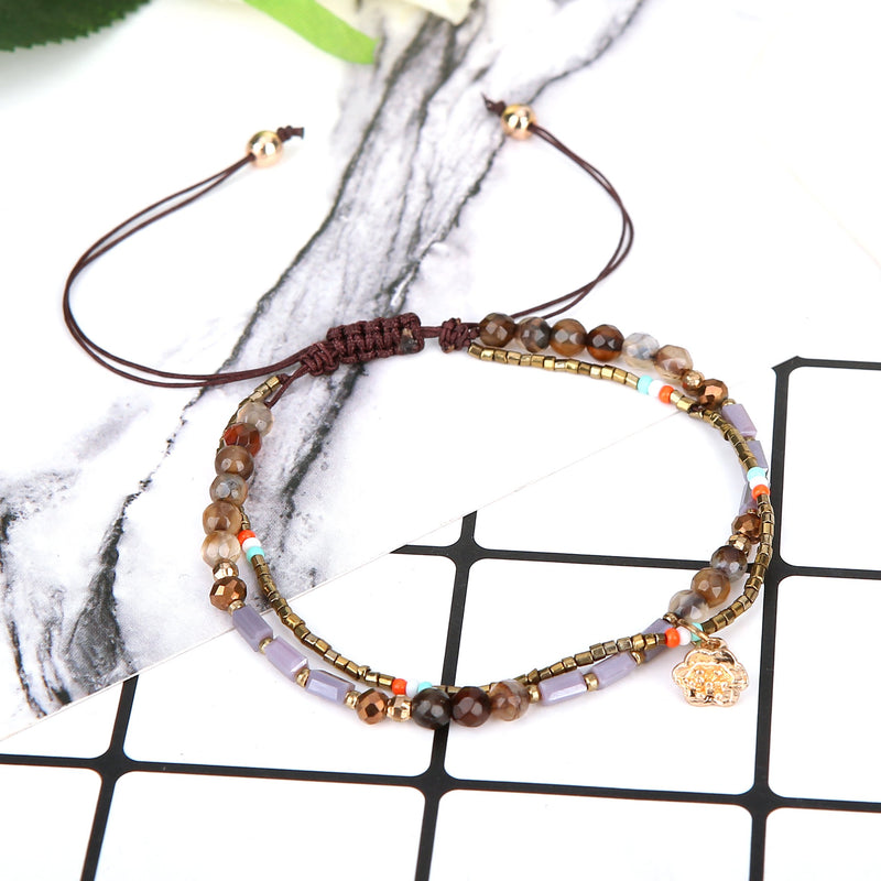 [Australia] - Joya Gift Handmade Adjustable Wrap Bracelet Bohemian String Braided Beads Anklets Gifts for Women Girls Yellow 