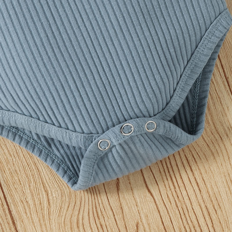 [Australia] - CETEPY Baby Boy Girl Clothes Infant Summer Solid Knit Ribbed Short Romper + Pants Blue 0-3 Months 