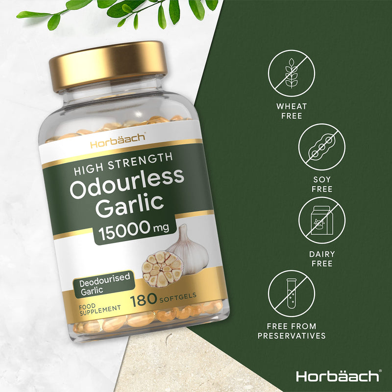 [Australia] - Odourless Garlic Oil 15,000mg | 180 Softgel Capsules | High Strength | Deodourised | Healthy Heart Supplement | Non-GMO, Gluten Free 