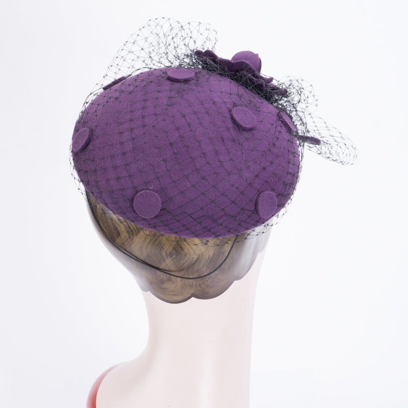 [Australia] - Lawliet Womens Fascinator Wool Hair Pillbox Hat Rose Veil Cocktail Party Wedding A043 Purple 
