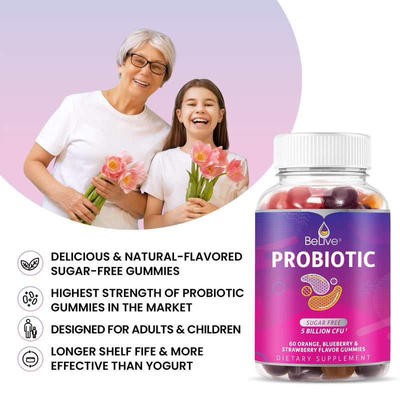 [Australia] - Probiotic Sugar Free Gummies - 5 Billion CFUs (Highest Strength Probiotics Gummy), Gut Digestive Support, Immune System Chewable Supplement for Kids, Men & Women - Mix Berries (1 Bottle) 1 