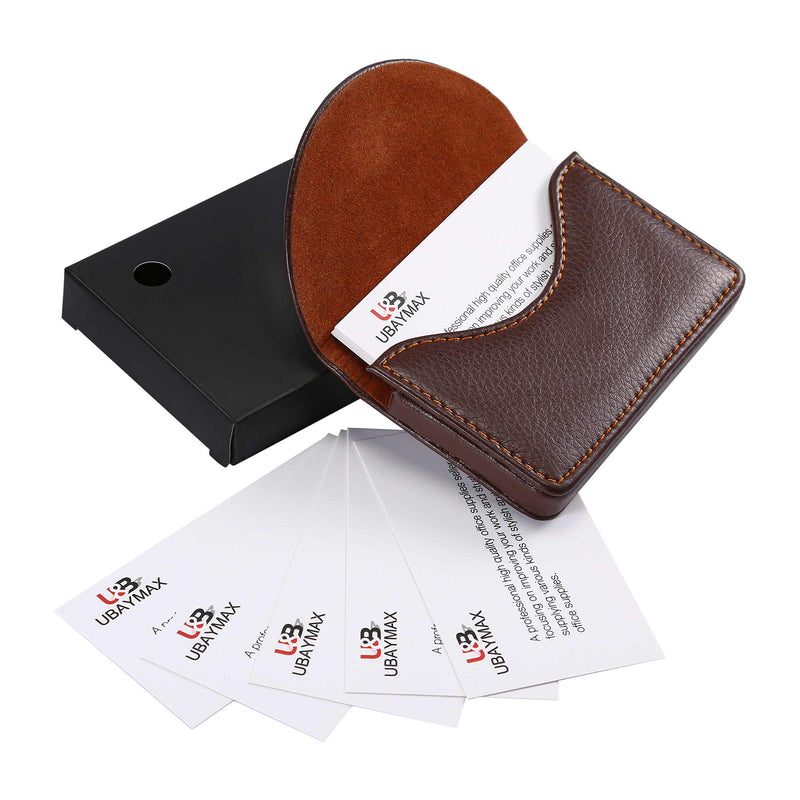 [Australia] - Leather Business Card Holder for Men Women, UBAYMAX Business Name Card Case Credit Card Holder Slim Card Wallet Carrier Leather Card Pocket Card Holder with Magnetic Shut (Leather Brown) 